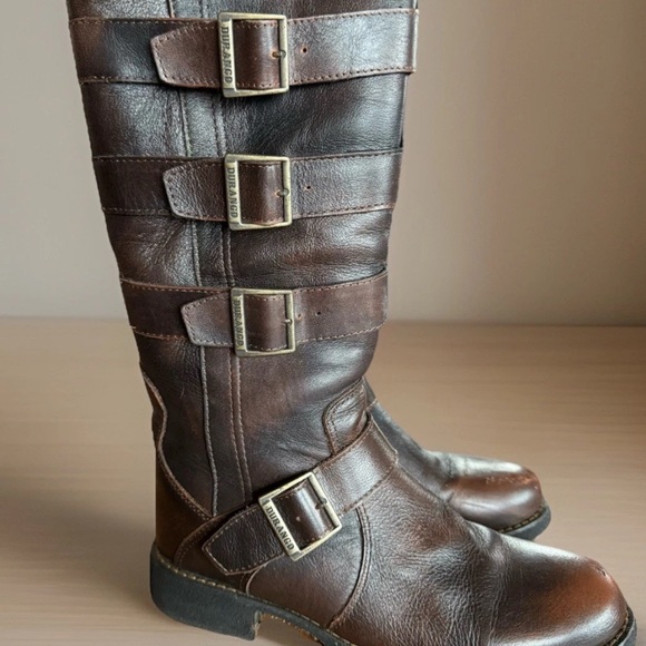 Durango Brown Leather 7 Womens Tall Riding Boots Buckle Distressed Biker - Picture 2 of 11